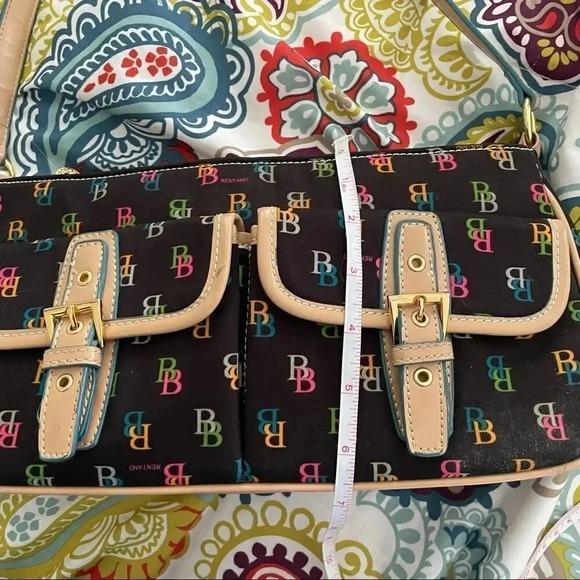 Brentano shoulder bag Purse Black with tan strap Logo print - Picture 10 of 10